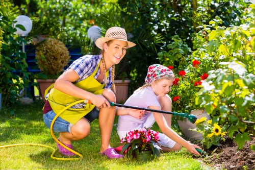 Outdoor paving and planting project representing landscaping services